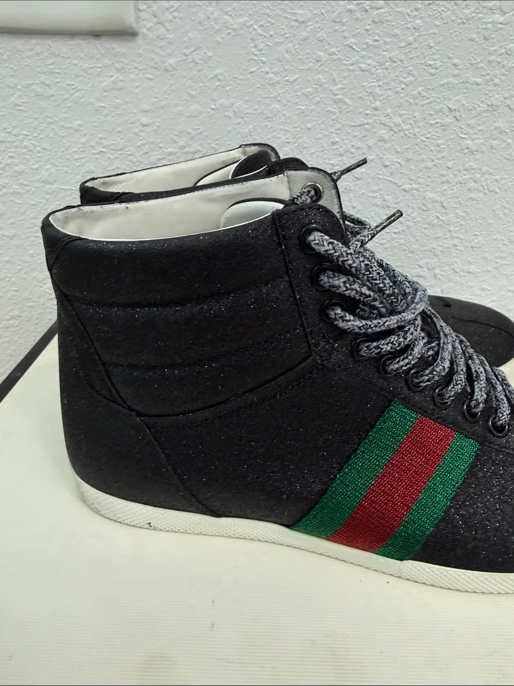 Gucci Black High-Top Sneakers with Green-Red Web Stripe